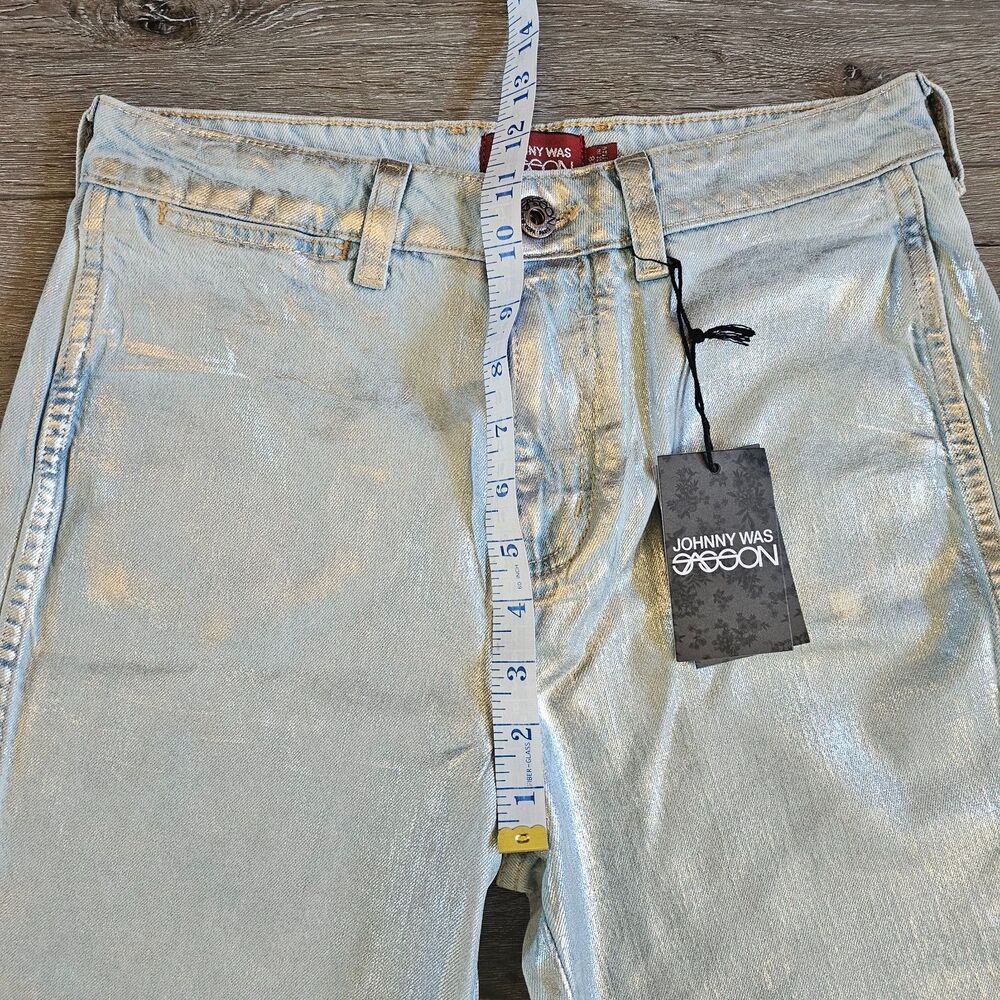 Johnny Was x Sasson Sancere Waxed Metallic Jeans Womens Size 28 Straight Y2k NWT - Picture 3 of 10